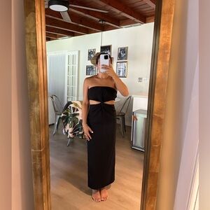 Zara black linen cut out dress